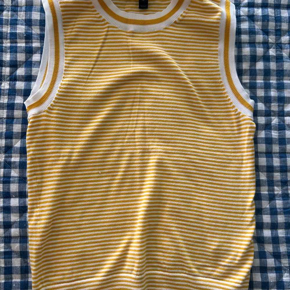 J Crew Yellow and White Striped Sleeveless Top